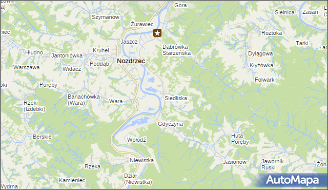 mapa Siedliska gmina Nozdrzec, Siedliska gmina Nozdrzec na mapie Targeo