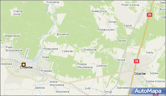 mapa Śródborze gmina Ożarów, Śródborze gmina Ożarów na mapie Targeo