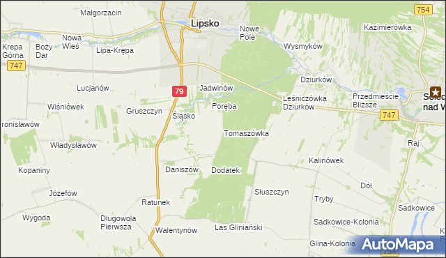 mapa Tomaszówka gmina Lipsko, Tomaszówka gmina Lipsko na mapie Targeo
