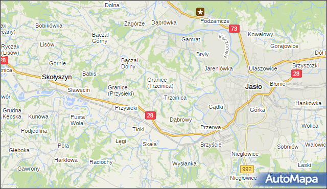 mapa Trzcinica gmina Jasło, Trzcinica gmina Jasło na mapie Targeo