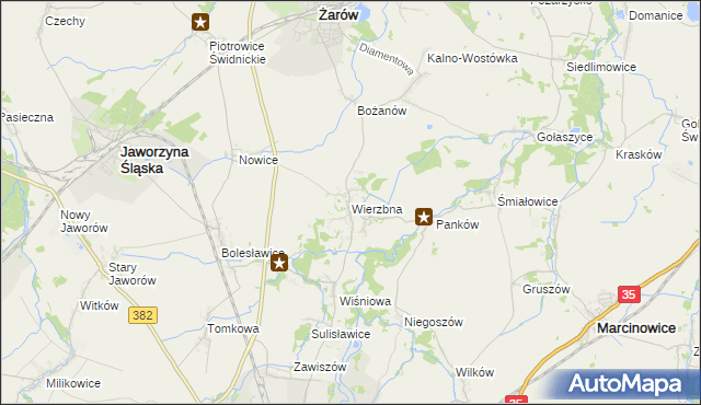 mapa Wierzbna gmina Żarów, Wierzbna gmina Żarów na mapie Targeo