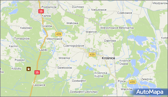 mapa Wierzchowice gmina Krośnice, Wierzchowice gmina Krośnice na mapie Targeo