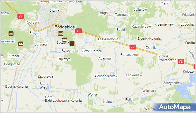 mapa Adamów gmina Poddębice, Adamów gmina Poddębice na mapie Targeo