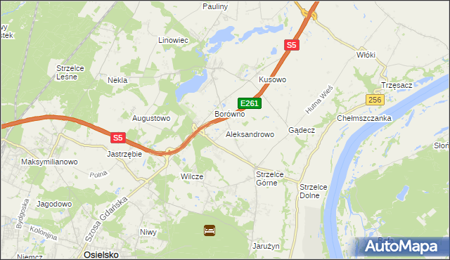 mapa Aleksandrowo gmina Dobrcz, Aleksandrowo gmina Dobrcz na mapie Targeo