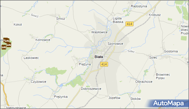 mapa Biała powiat prudnicki, Biała powiat prudnicki na mapie Targeo