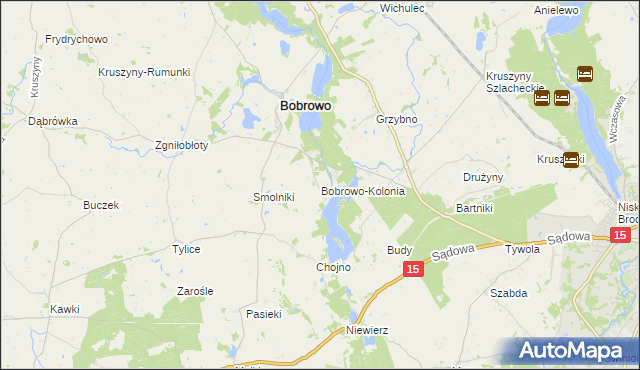 mapa Bobrowo-Kolonia gmina Bobrowo, Bobrowo-Kolonia gmina Bobrowo na mapie Targeo