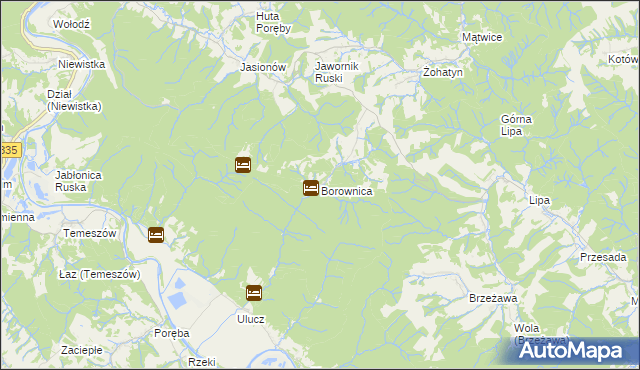 mapa Borownica gmina Bircza, Borownica gmina Bircza na mapie Targeo