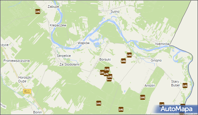 mapa Borsuki gmina Sarnaki, Borsuki gmina Sarnaki na mapie Targeo