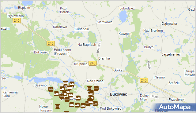 mapa Bramka gmina Bukowiec, Bramka gmina Bukowiec na mapie Targeo