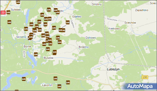 mapa Brzeźno gmina Lubiszyn, Brzeźno gmina Lubiszyn na mapie Targeo