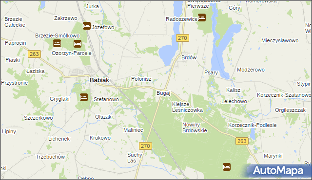 mapa Bugaj gmina Babiak, Bugaj gmina Babiak na mapie Targeo