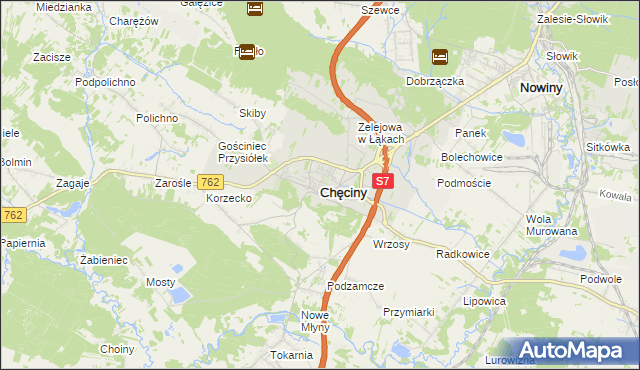 mapa Chęciny powiat kielecki, Chęciny powiat kielecki na mapie Targeo