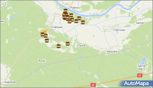 mapa Chojna gmina Krosno Odrzańskie, Chojna gmina Krosno Odrzańskie na mapie Targeo