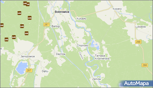 mapa Chojnowo gmina Bobrowice, Chojnowo gmina Bobrowice na mapie Targeo