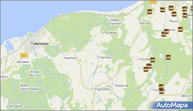 mapa Chojnowo gmina Tolkmicko, Chojnowo gmina Tolkmicko na mapie Targeo