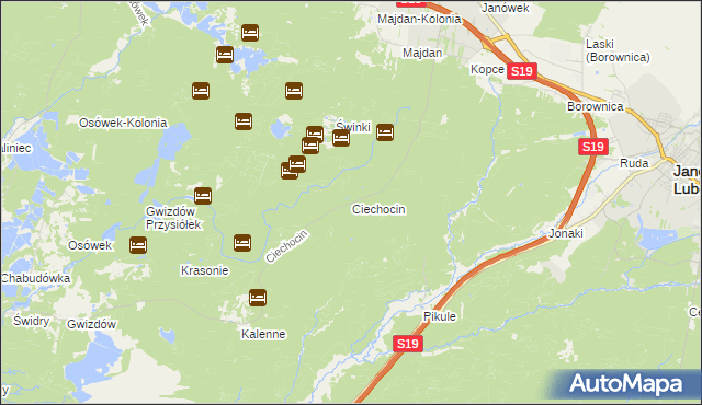 mapa Ciechocin gmina Modliborzyce, Ciechocin gmina Modliborzyce na mapie Targeo