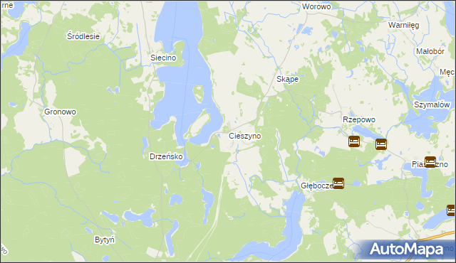 mapa Cieszyno gmina Złocieniec, Cieszyno gmina Złocieniec na mapie Targeo