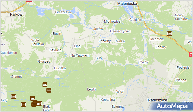mapa Cis gmina Ruda Maleniecka, Cis gmina Ruda Maleniecka na mapie Targeo