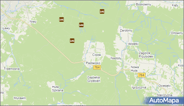 mapa Cisów gmina Daleszyce, Cisów gmina Daleszyce na mapie Targeo