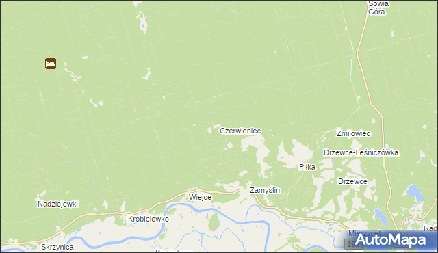 mapa Czerwieniec gmina Skwierzyna, Czerwieniec gmina Skwierzyna na mapie Targeo