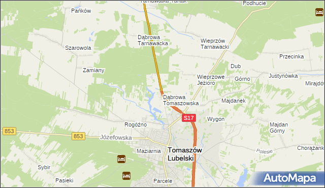 mapa Dąbrowa Tomaszowska, Dąbrowa Tomaszowska na mapie Targeo