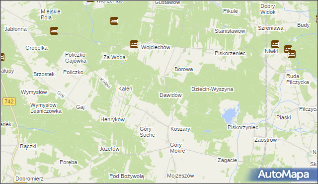 mapa Dawidów gmina Przedbórz, Dawidów gmina Przedbórz na mapie Targeo