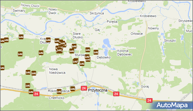 mapa Dębówko gmina Przytoczna, Dębówko gmina Przytoczna na mapie Targeo