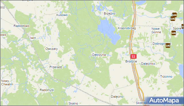mapa Dębrzyna, Dębrzyna na mapie Targeo
