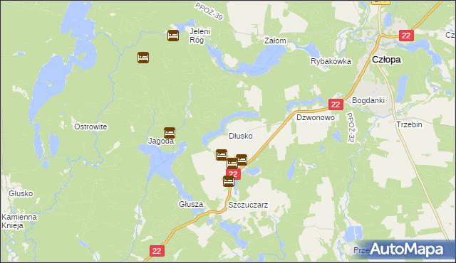 mapa Dłusko gmina Człopa, Dłusko gmina Człopa na mapie Targeo
