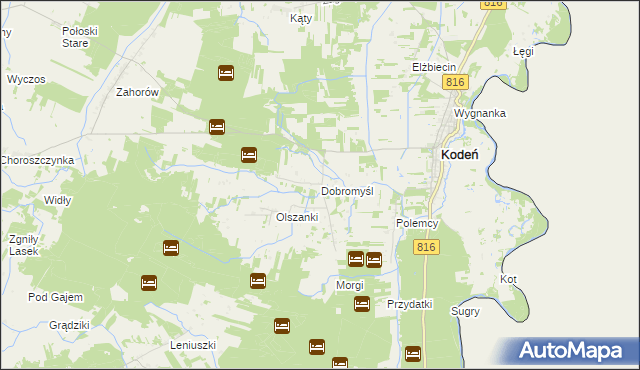 mapa Dobromyśl gmina Kodeń, Dobromyśl gmina Kodeń na mapie Targeo