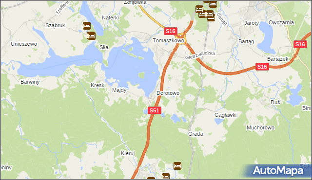 mapa Dorotowo gmina Stawiguda, Dorotowo gmina Stawiguda na mapie Targeo