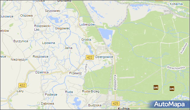 mapa Dziergowice, Dziergowice na mapie Targeo