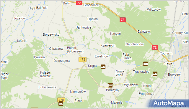mapa Ewelinów gmina Poddębice, Ewelinów gmina Poddębice na mapie Targeo