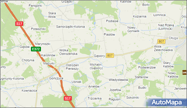 mapa Gąsiory gmina Żelechów, Gąsiory gmina Żelechów na mapie Targeo