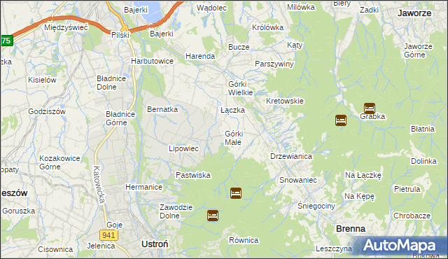 mapa Górki Małe gmina Brenna, Górki Małe gmina Brenna na mapie Targeo