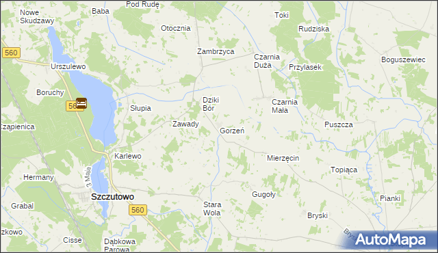 mapa Gorzeń gmina Szczutowo, Gorzeń gmina Szczutowo na mapie Targeo
