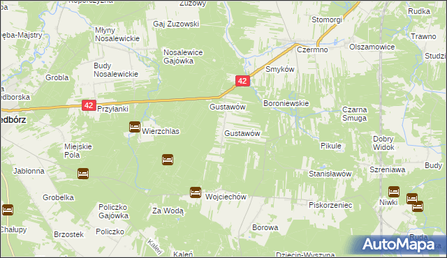 mapa Gustawów gmina Fałków, Gustawów gmina Fałków na mapie Targeo