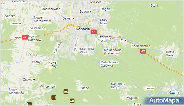 mapa Izabelów gmina Końskie, Izabelów gmina Końskie na mapie Targeo