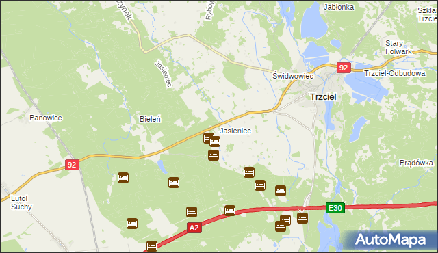mapa Jasieniec gmina Trzciel, Jasieniec gmina Trzciel na mapie Targeo
