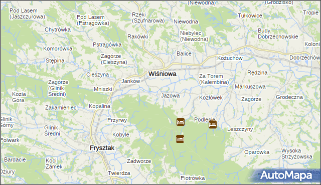 mapa Jazowa gmina Wiśniowa, Jazowa gmina Wiśniowa na mapie Targeo