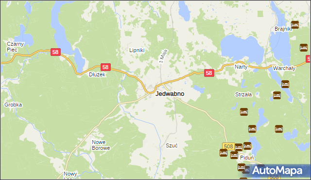 mapa Jedwabno powiat szczycieński, Jedwabno powiat szczycieński na mapie Targeo