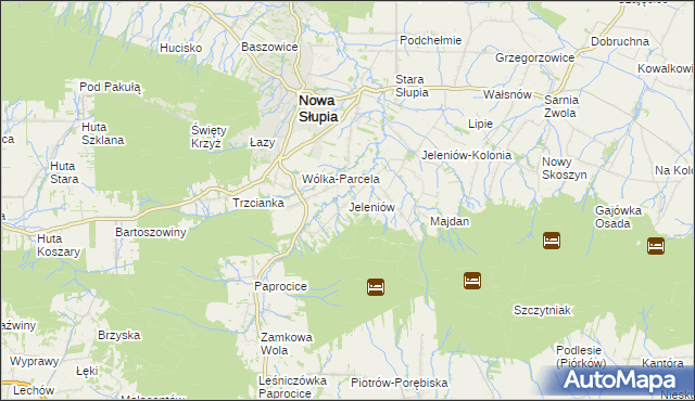 mapa Jeleniów gmina Nowa Słupia, Jeleniów gmina Nowa Słupia na mapie Targeo