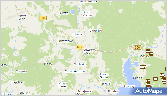 mapa Juszkowy Gród, Juszkowy Gród na mapie Targeo