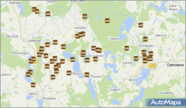 mapa Karpno gmina Ostrowice, Karpno gmina Ostrowice na mapie Targeo