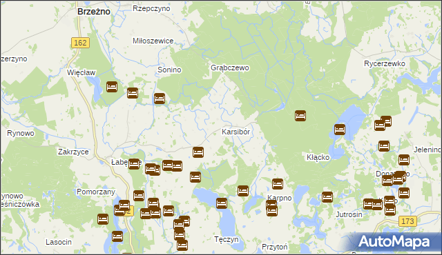 mapa Karsibór gmina Brzeżno, Karsibór gmina Brzeżno na mapie Targeo