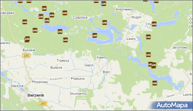 mapa Kawno gmina Bierzwnik, Kawno gmina Bierzwnik na mapie Targeo