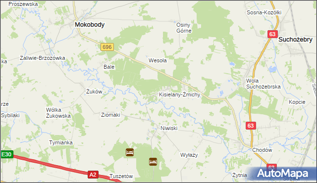 mapa Kisielany-Żmichy, Kisielany-Żmichy na mapie Targeo