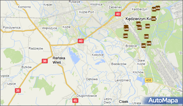 mapa Kobylice gmina Cisek, Kobylice gmina Cisek na mapie Targeo