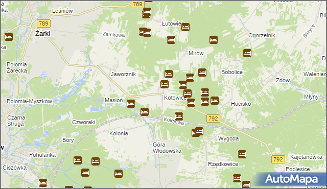 mapa Kotowice gmina Żarki, Kotowice gmina Żarki na mapie Targeo