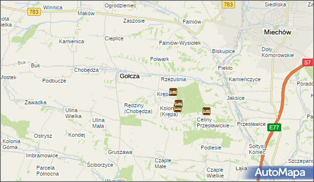 mapa Krępa gmina Gołcza, Krępa gmina Gołcza na mapie Targeo